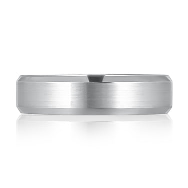 A. Jaffe Expandable 6mm Satin Center High Polish Beveled Edges Men's Band in 14K White Gold