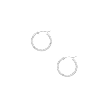 14kt White Gold Diamond Cut Textured Hoops