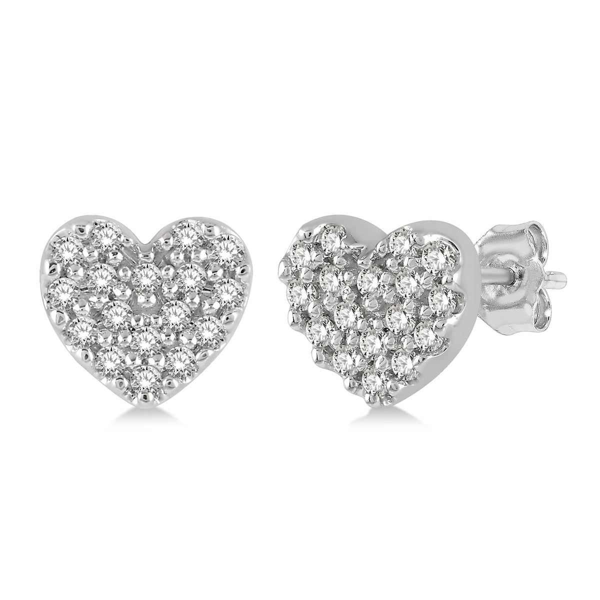 Lasker Petites-10Kt White Gold Heart Stud Earrings with 0.10cttw Natural Diamonds