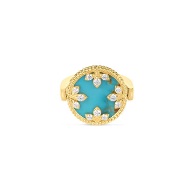 Roberto Coin 18Kt Yellow Gold Reversible Medallion Ring with Turquoise and Mother of Pearl