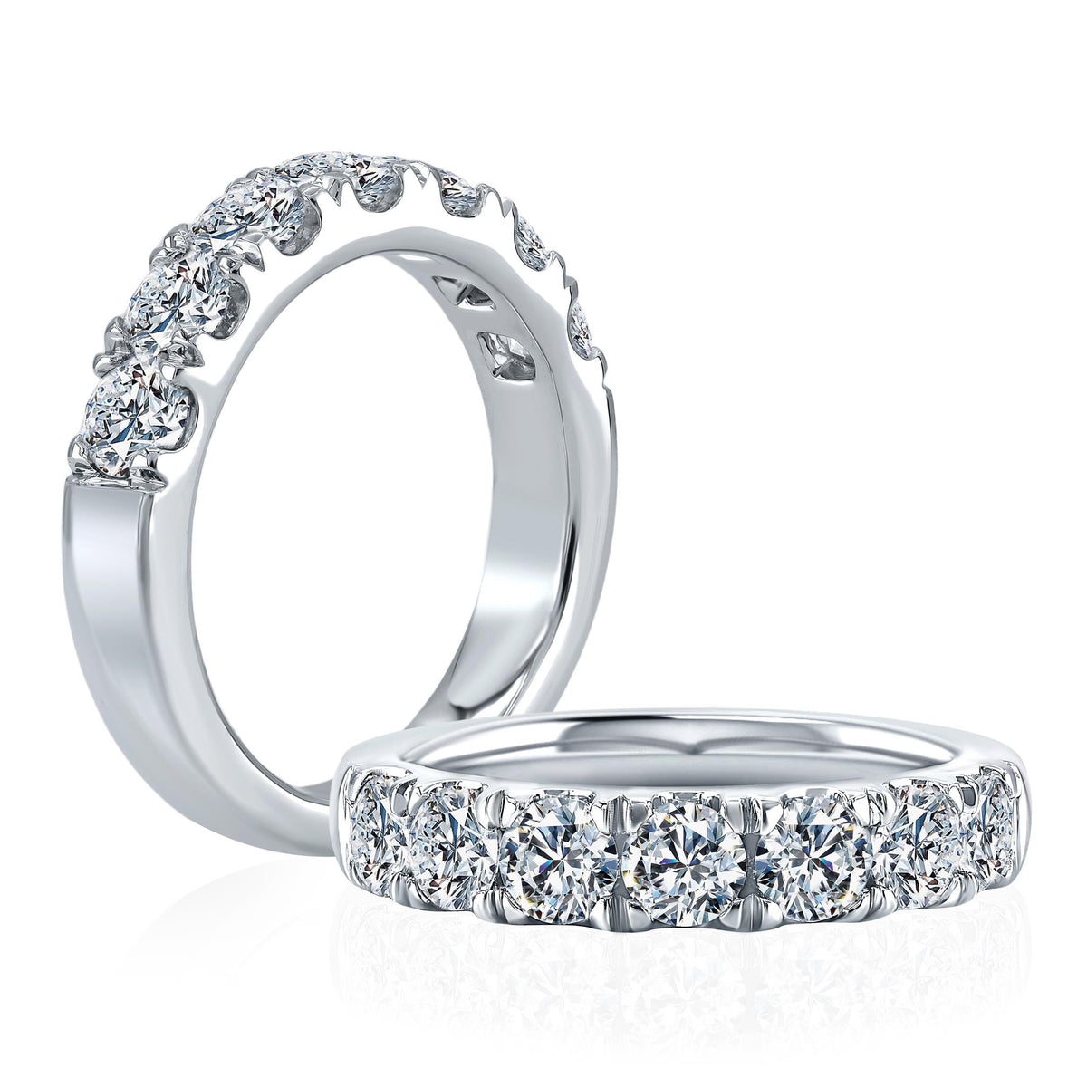 Fire and Ice Vela 18K White Gold Band with 7 Natural Diamonds Totaling .75cttw