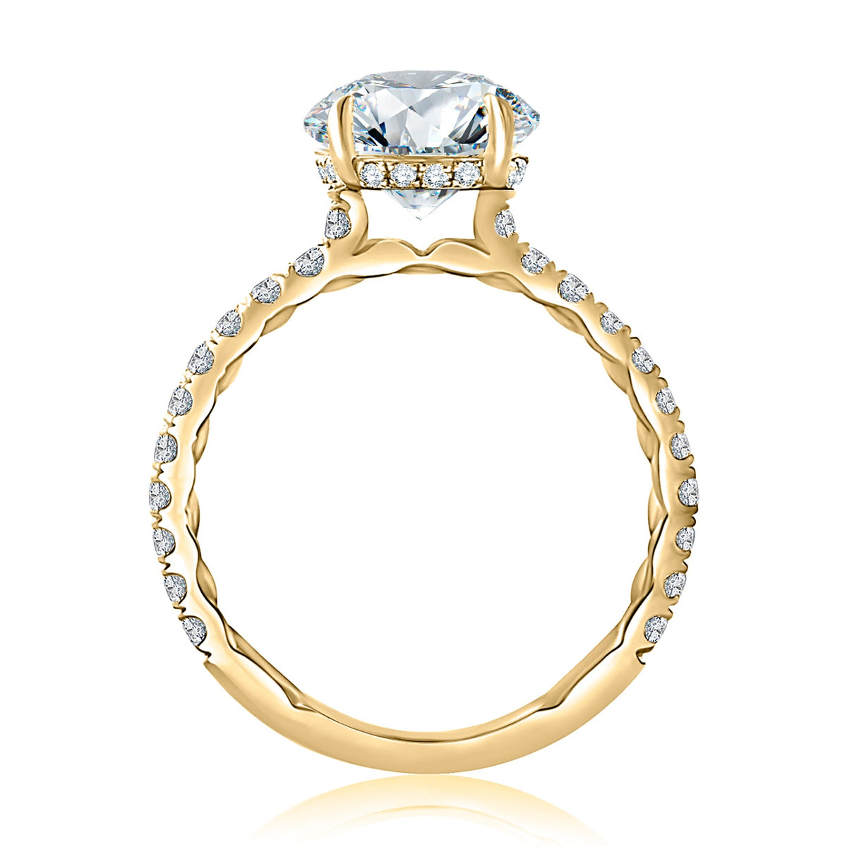 A. Jaffe Round Diamond Hidden Halo Pave Basket Engagement Ring in 14K Yellow Gold