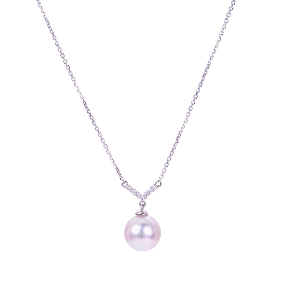 14Kt White Gold Drop Pendant With 8mm Akoya Cultured Pearl