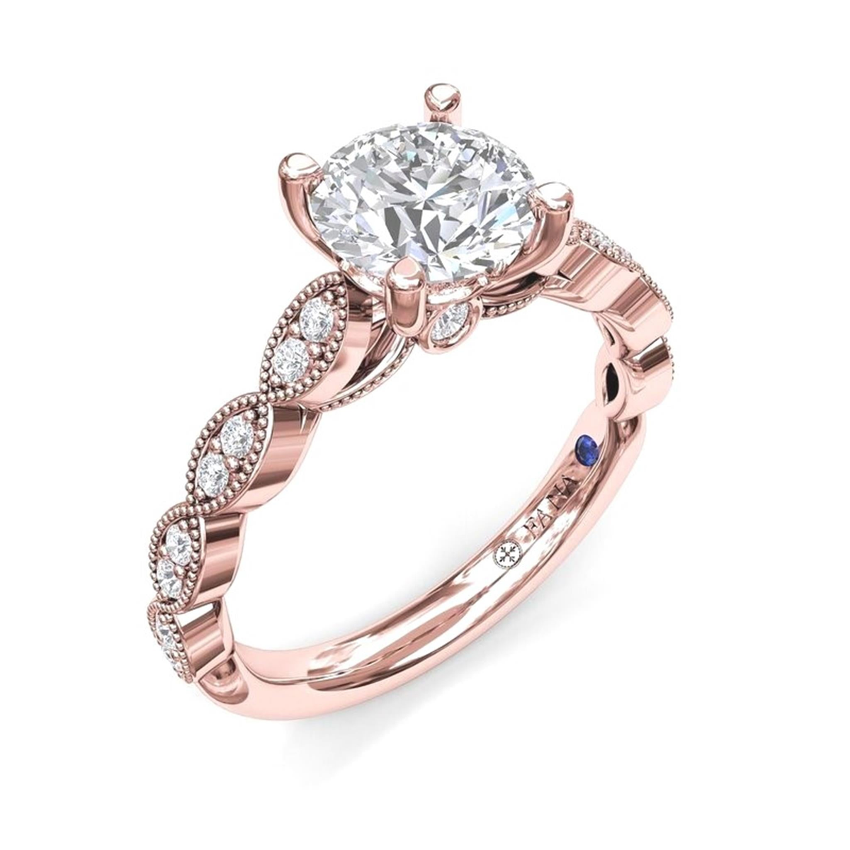 14Kt Rose Gold Vintage Inspired Engagement Ring Mounting With 0.20cttw Natural Diamonds