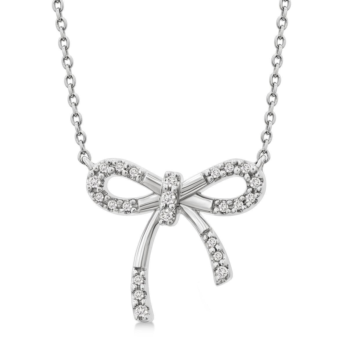 Sterling Silver 0.10cttw Diamond Bow Knot Pendant