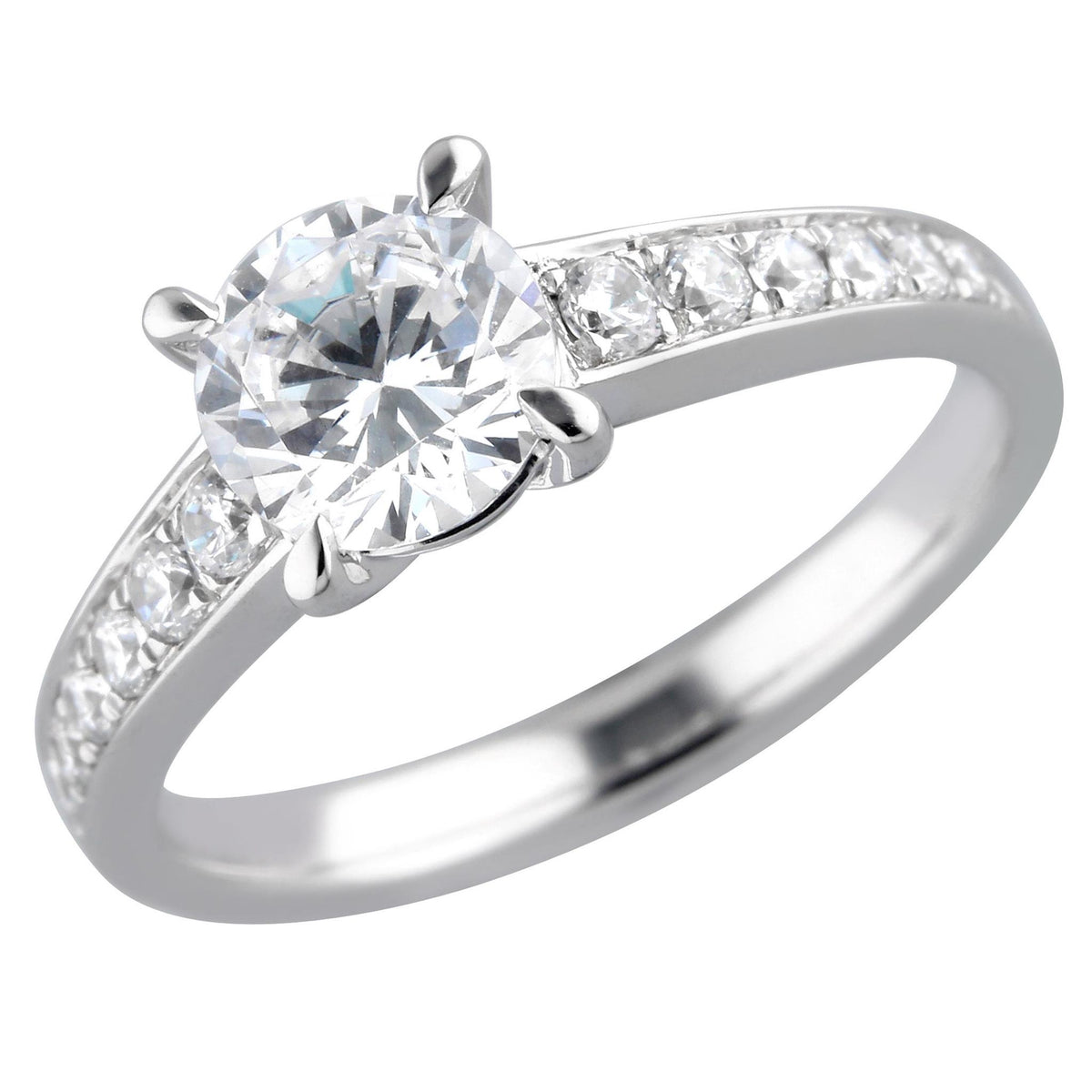 18Kt White Gold Classic Prong Engagement Ring Mounting With 0.25cttw Natural Diamonds