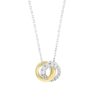 Frederic Sage 14Kt Yellow Gold & White Gold You & Me Interlocking diamond Circle Pendant with .17cttw natural diamonds.