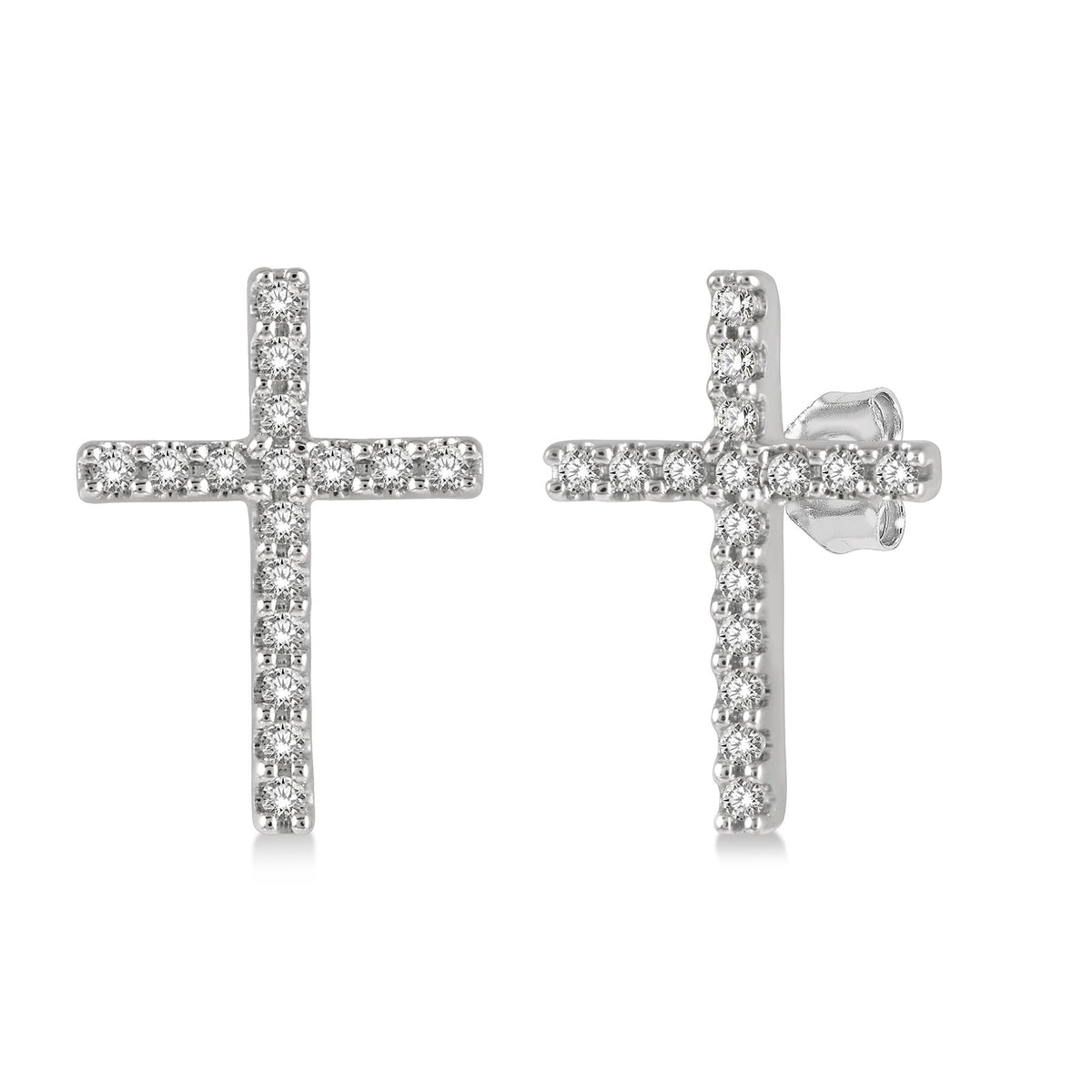 Lasker Petites-10Kt White Gold Cross Earrings with .10 cttw Natural Diamonds