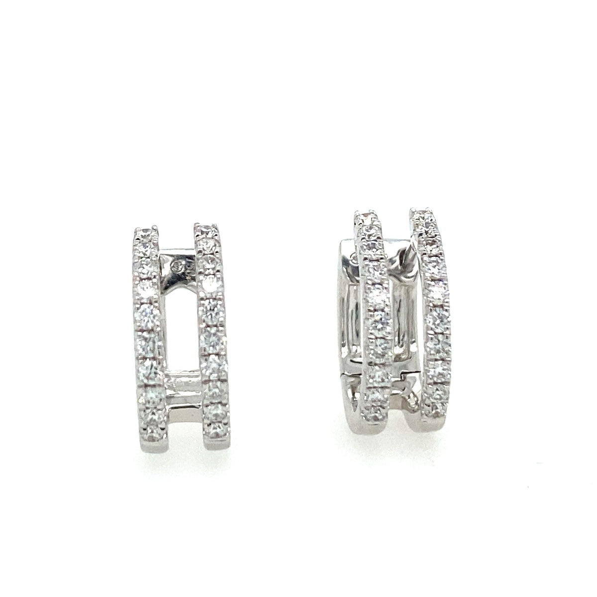 14Kt White Gold Lasker LUX Round Double Split-Hoop Earrings With .41cttw Natural Diamonds