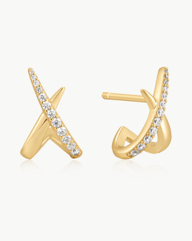 Ania Haie Sterling Silver with 14Kt Gold Plating Gold Kiss Cubic Zirconia Pave Studs