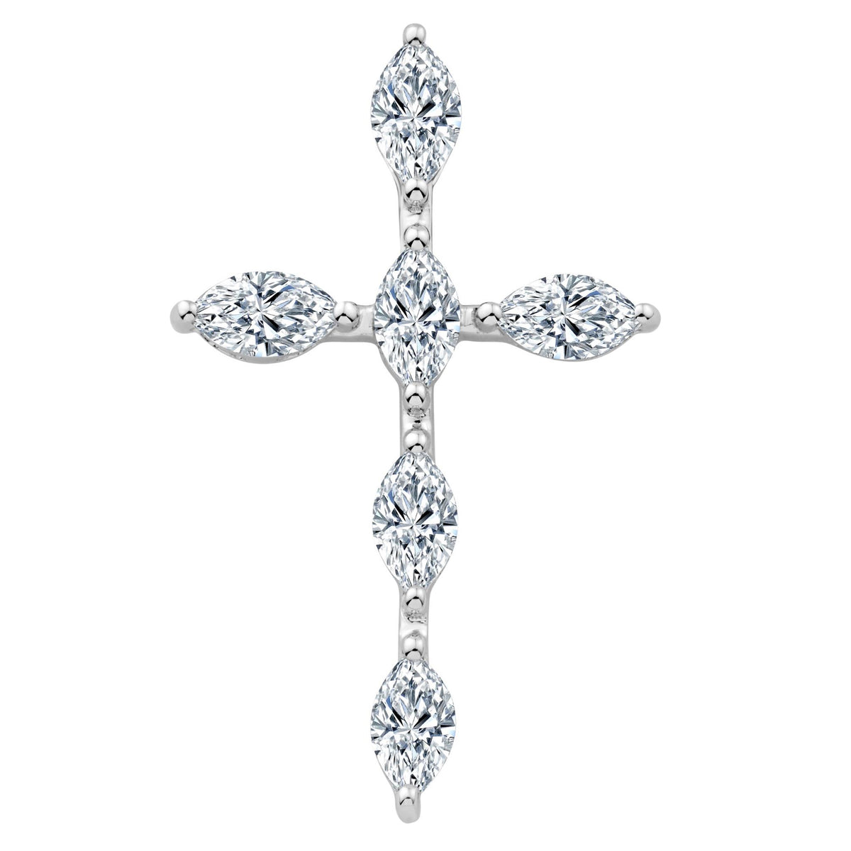 14Kt White Gold Cross Pendant with 1.27cttw Natural Marquise Diamonds