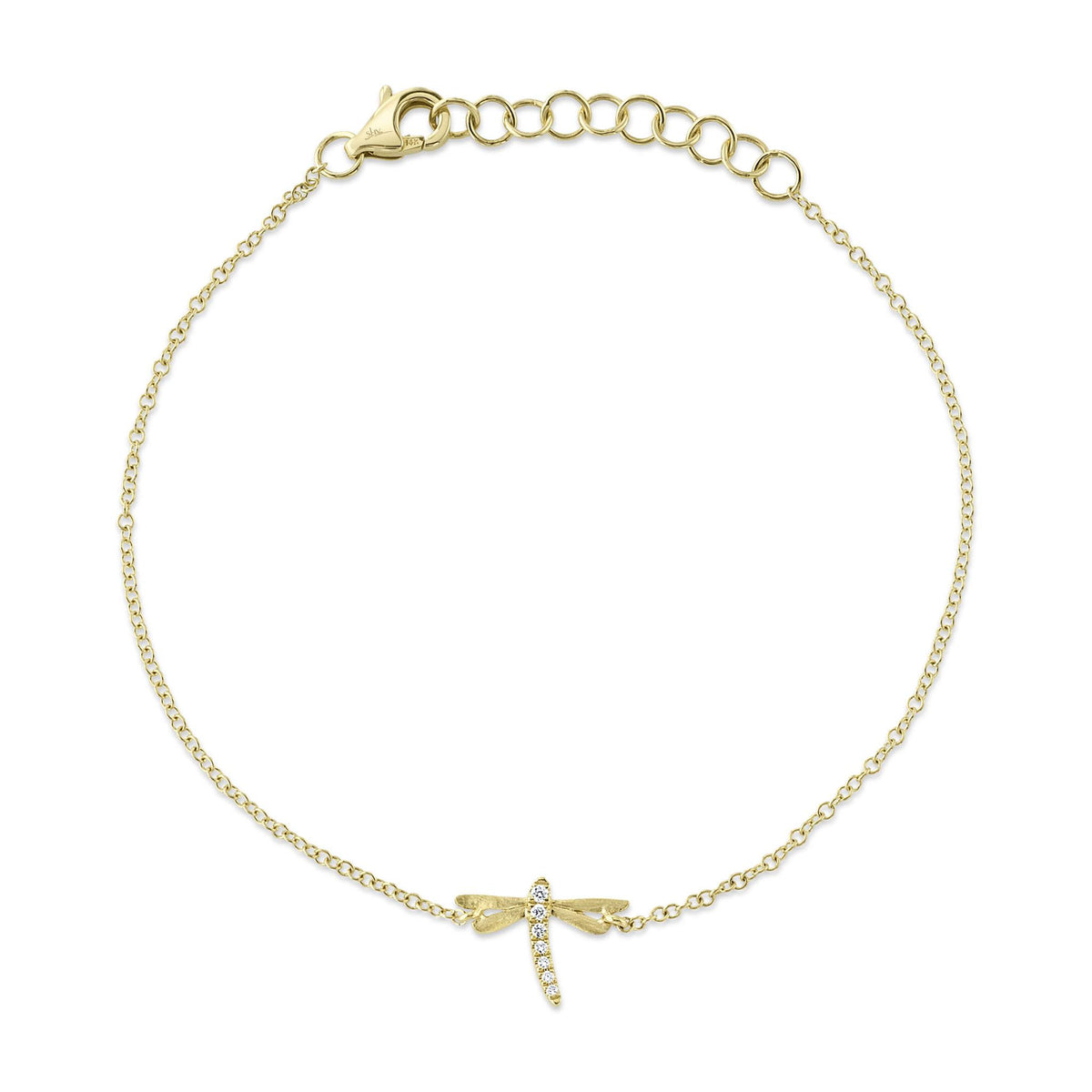 Shy Creation 14Kt Yellow Gold 7" Adjustable Dragonfly Bracelet with Natural Accent Diamonds