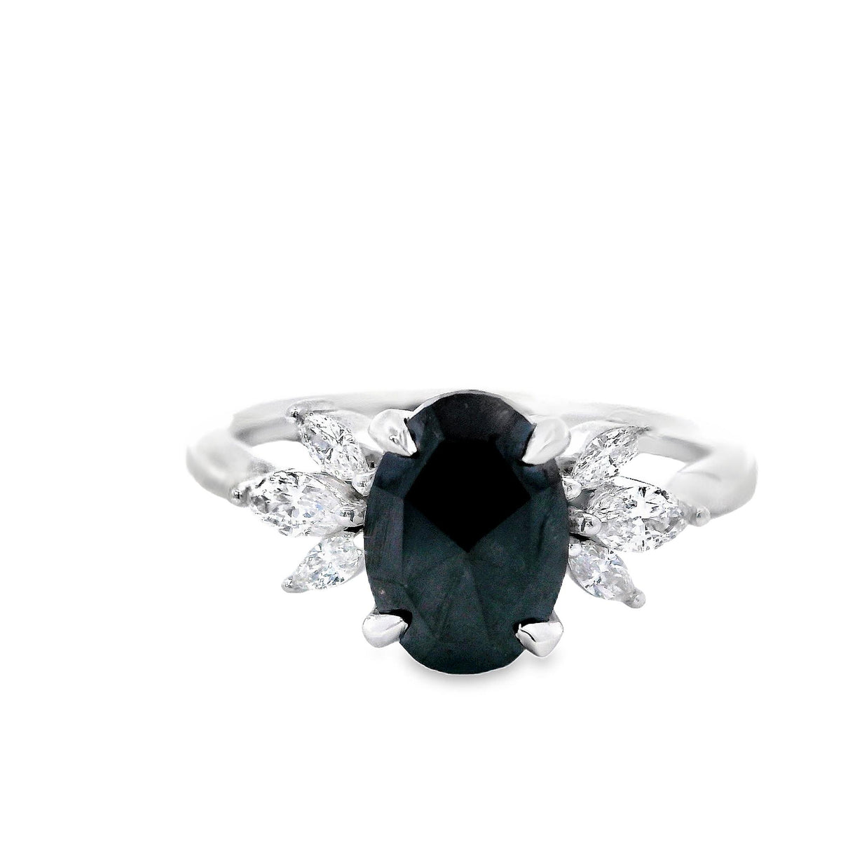 14Kt White Gold Ring With 1.67Ct Center Rose-Cut Black Diamond