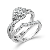 14Kt White Gold Halo Engagement And Wedding Ring Set With 0.50ct Natural Diamond