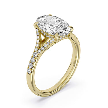 Centurion Collection 14Kt Yellow Gold Split-Shank Hidden Halo Engagement Ring with 3ct 100-Faceted Lab-Grown Oval Center Diamond and 0.31cttw Accent Diamonds