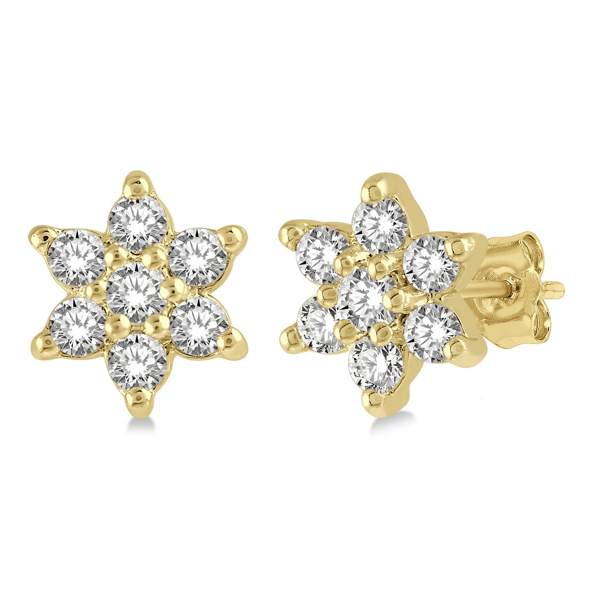 Lasker Petites-10Kt Yellow Gold Flower Stud Earrings with 0.15cttw Natural Diamonds