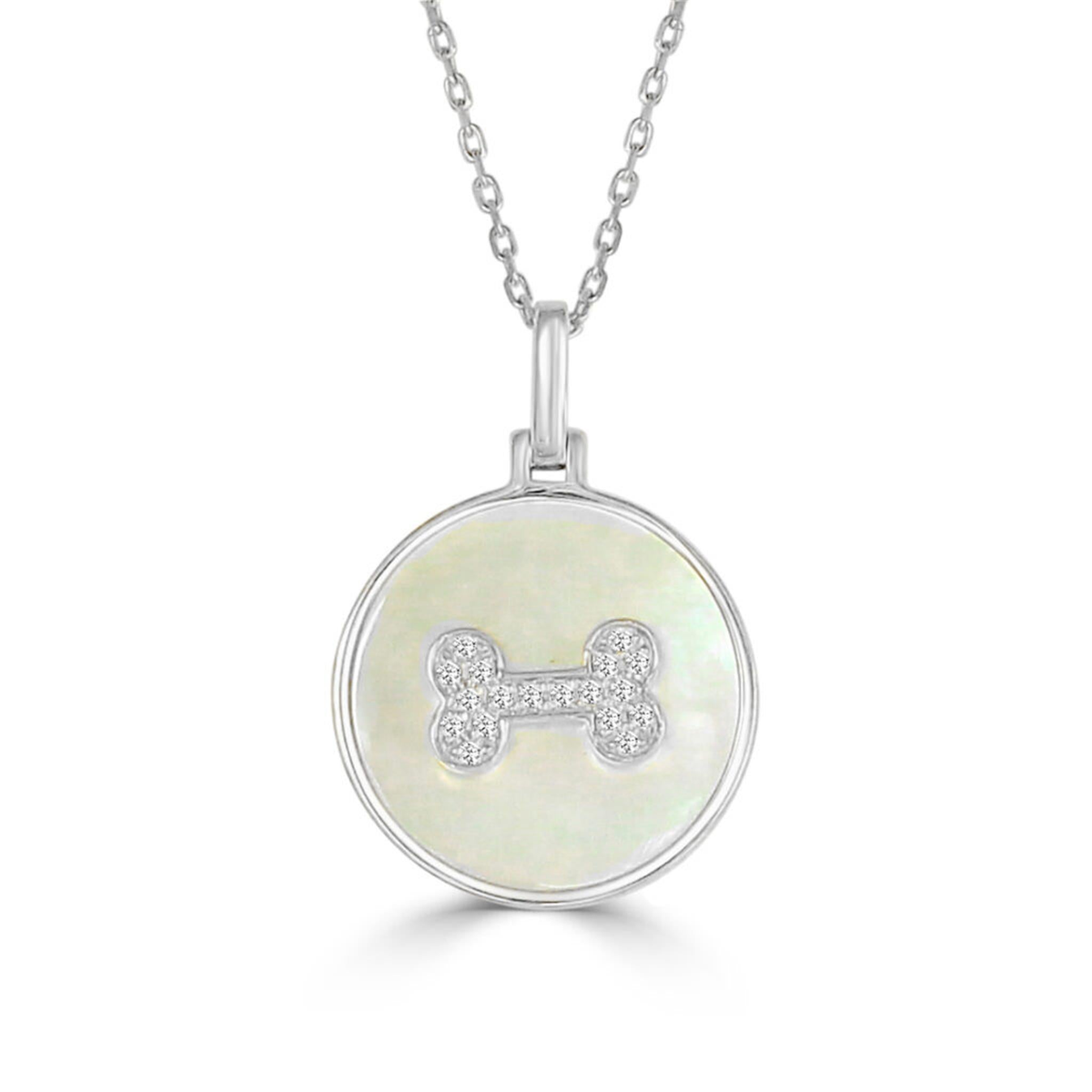 Frederic Sage 14Kt White Gold Mother Of Pearl Dog Bone Dimaond Pendant