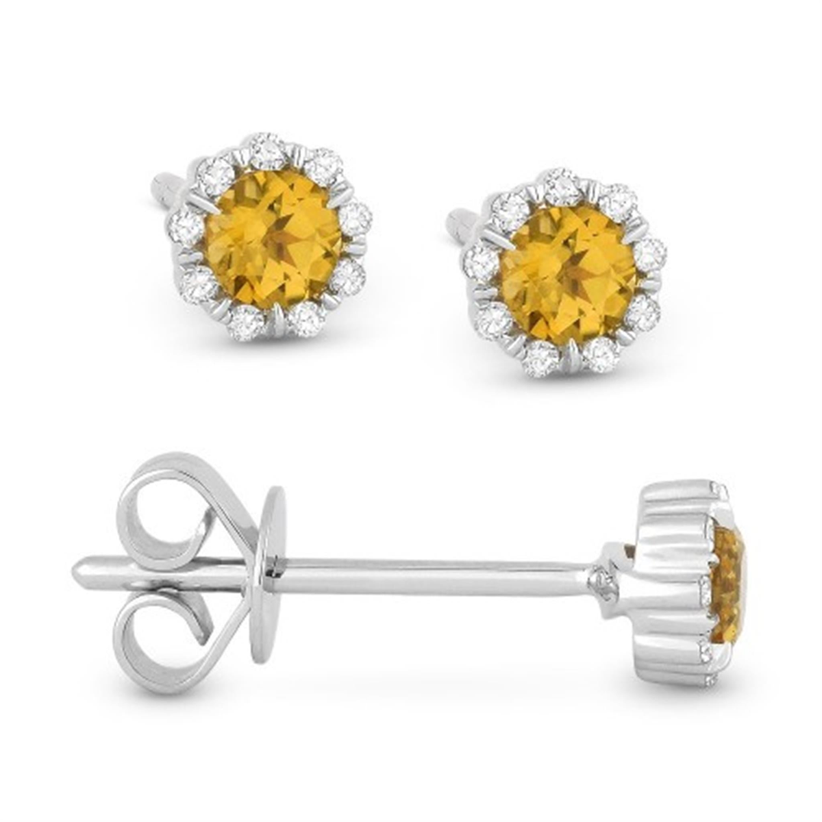 14Kt White Gold Halo Earrings Gemstone Earrings With 0.20ct Citrines