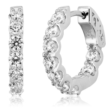 Sterling Silver Inside-Out Cubic Zirconia Huggie Hoop Earrings