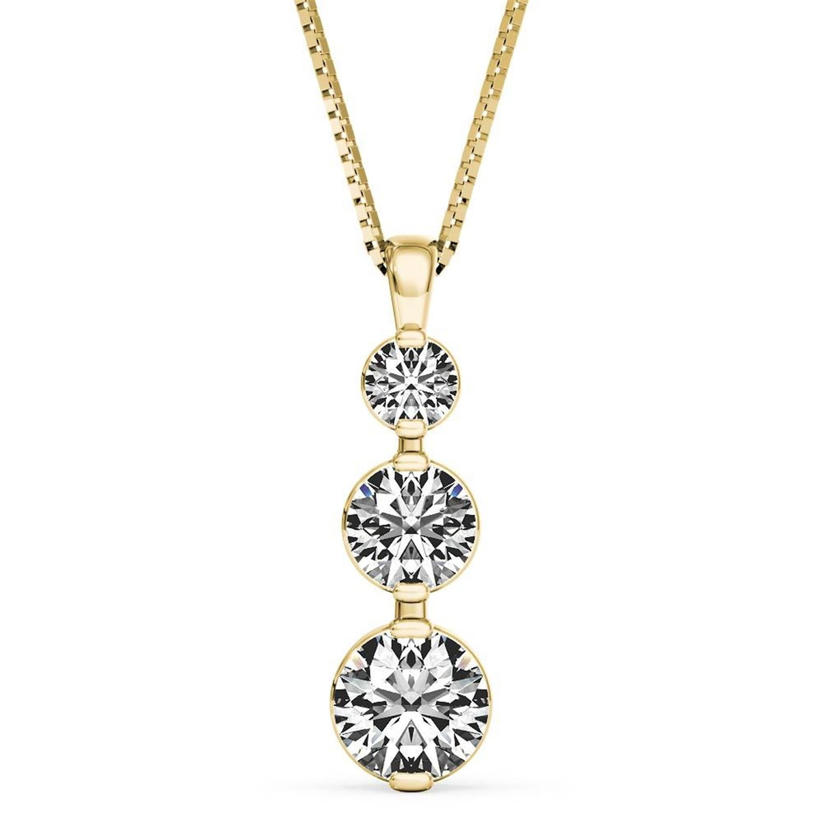 Past, Present, Future 3-Stone Pendant in 14kt Yellow Gold with 3.50cttw Round Diamonds (I Color - SI2 Clarity) on 18" Box Chain