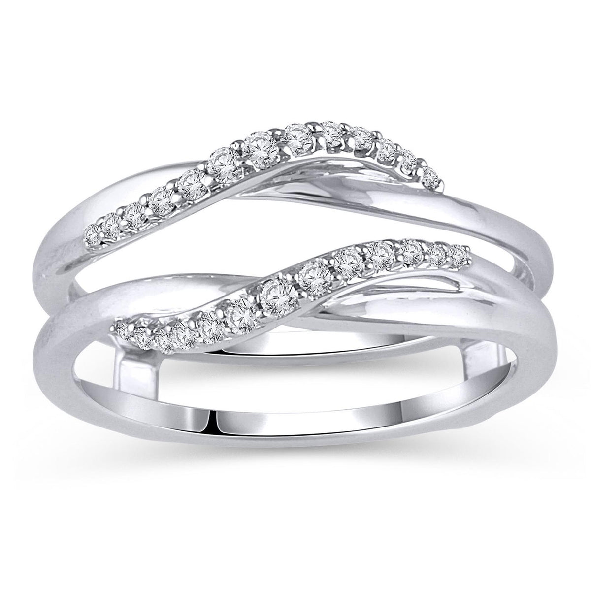 14Kt White Gold Guard / Wrap Ring With 0.16cttw Natural Diamonds