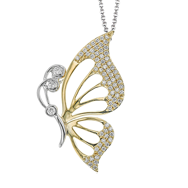 Simon G 18Kt Yellow and White Gold Butterfly Pendant with 73.44cttw Diamonds (Color G-H, Clarity VS2) on an 18" Adjustable Cable Chain with a Lobster Clasp Serial  799614