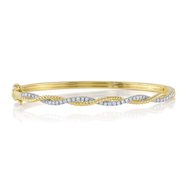 Shy Creation 14Kt Yellow Gold Bangle Bracelet with Alternating Rope and .53cttw Natural Diamonds (Color G-H, Clarity SI2)