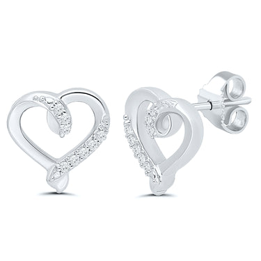 Sterling Silver Heart 0.05cttw Diamond Accent Stud Earrings