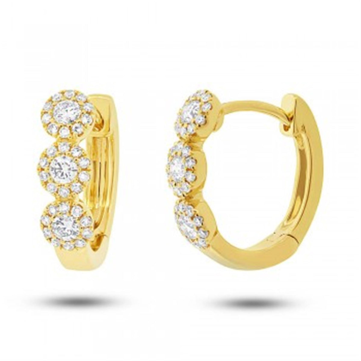 14Kt Yellow Gold Halo Hoop Earrings With .37cttw Natural Diamonds