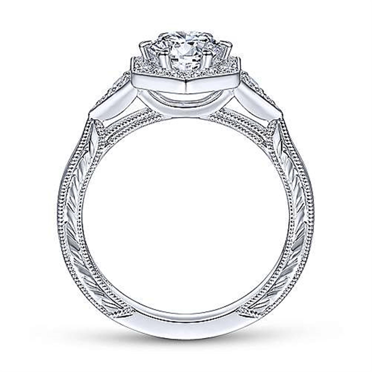 14Kt White Gold Vintage Inspired Engagement Ring With 0.70ct Natural Center Diamond