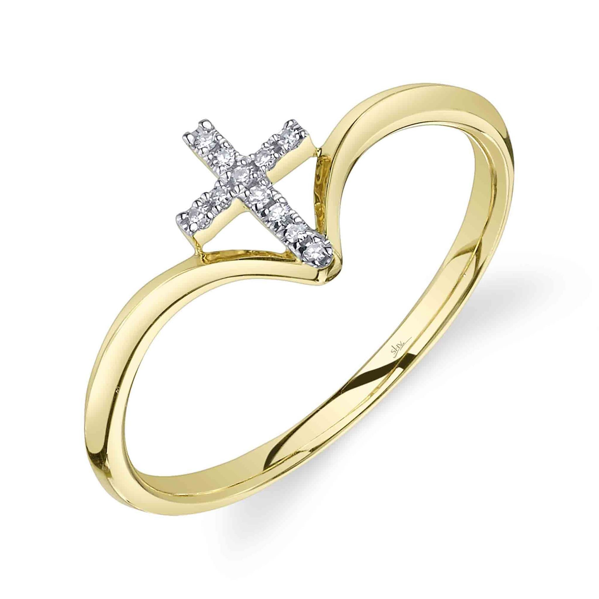 Shy Creation 14Kt Yellow Gold Chevron Cross Ring with Natural Diamonds