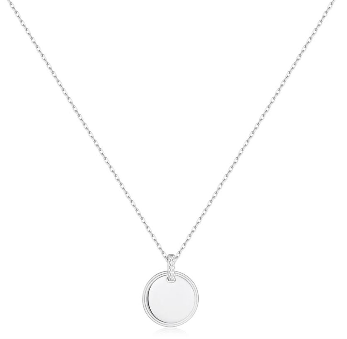 Ania Haie Disc Pendant Necklace in Sterling Silver with Cubic Zirconia Bale