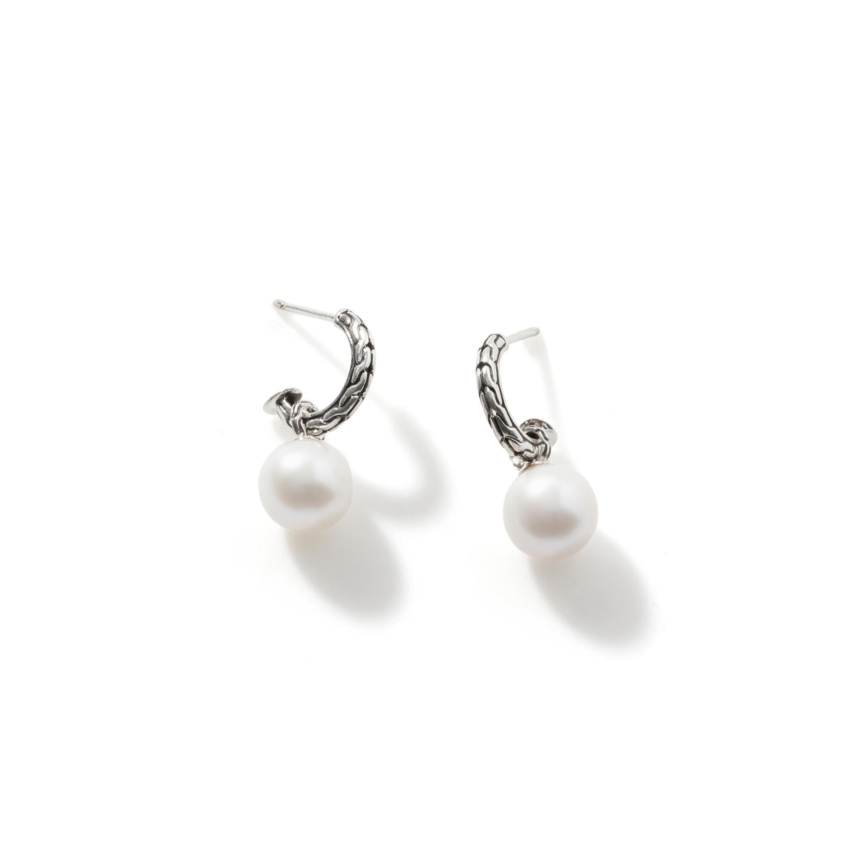 John Hardy Silver Pearl Drop Earrings