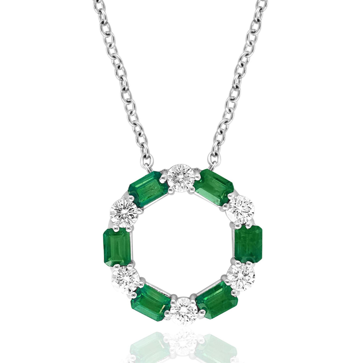 18Kt White Gold Emerald and Diamond Circle Pendant