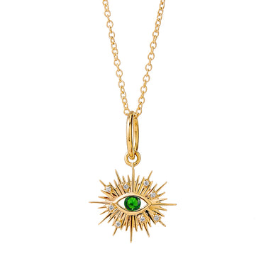 SYNA 18Kt Yellow Gold Evil Eye Charm Pendant with Emerald and Diamonds