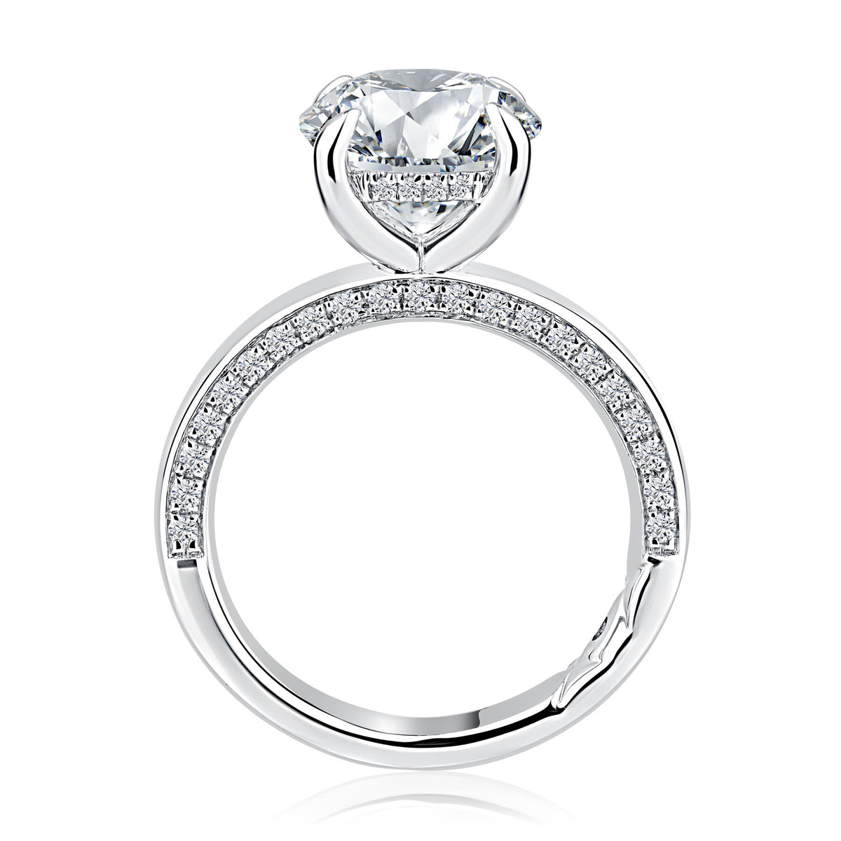 A. Jaffe Round Center Diamond Solitaire Engagement Ring with Accent Diamonds In Ring Edge