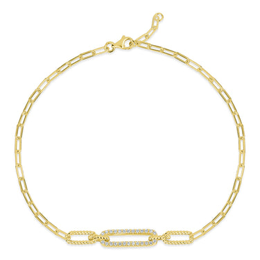 Sterling Silver 7.5" Paperclip Cubic Zirconia Bracelet in 14K Yellow Gold Vermeil