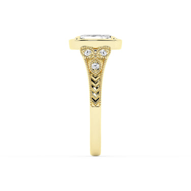 Lasker Big Rocks 14Kt Yellow Gold Engraved Vintage-Style Ring With 3.11ct Elongated Cushion Lab-Grown Diamond