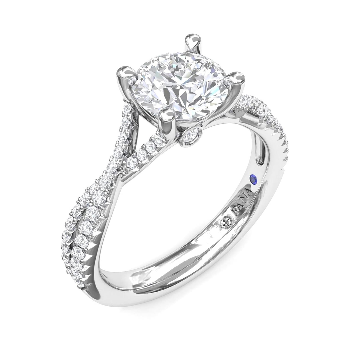 FANA 14Kt White Gold Free-Form Diamond Engagement Ring Mounting - Round Center Stone Sold Separately