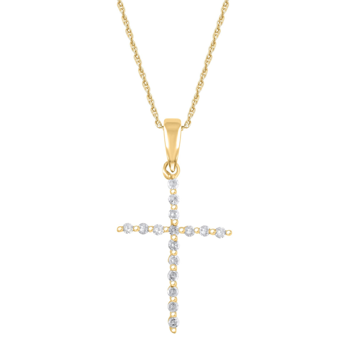 14Kt Yellow Gold Cross Pendant with .10cttw Natural Diamonds on an 18" Cable Chain
