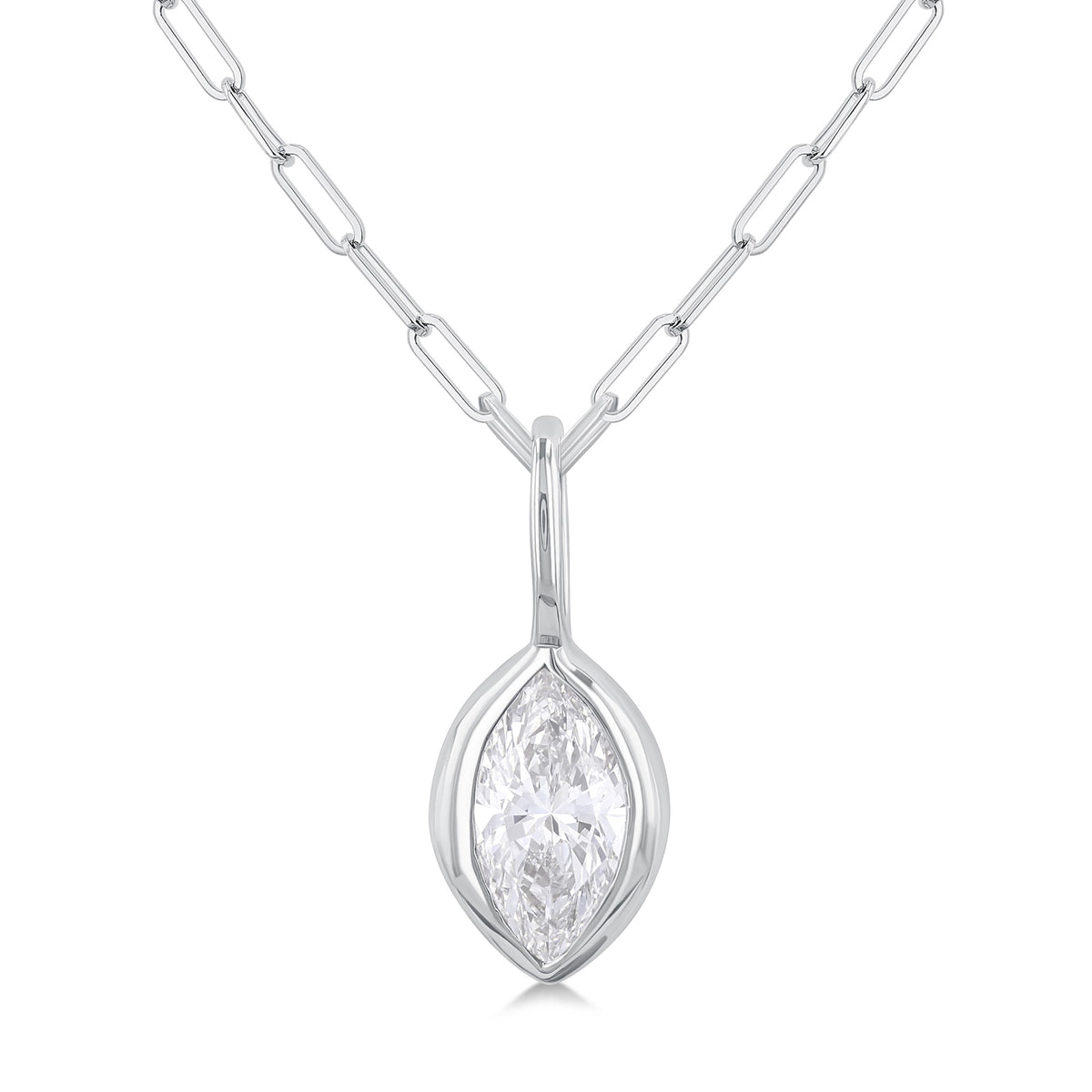 14Kt White Gold Pendant with Bezel Marquise Diamond