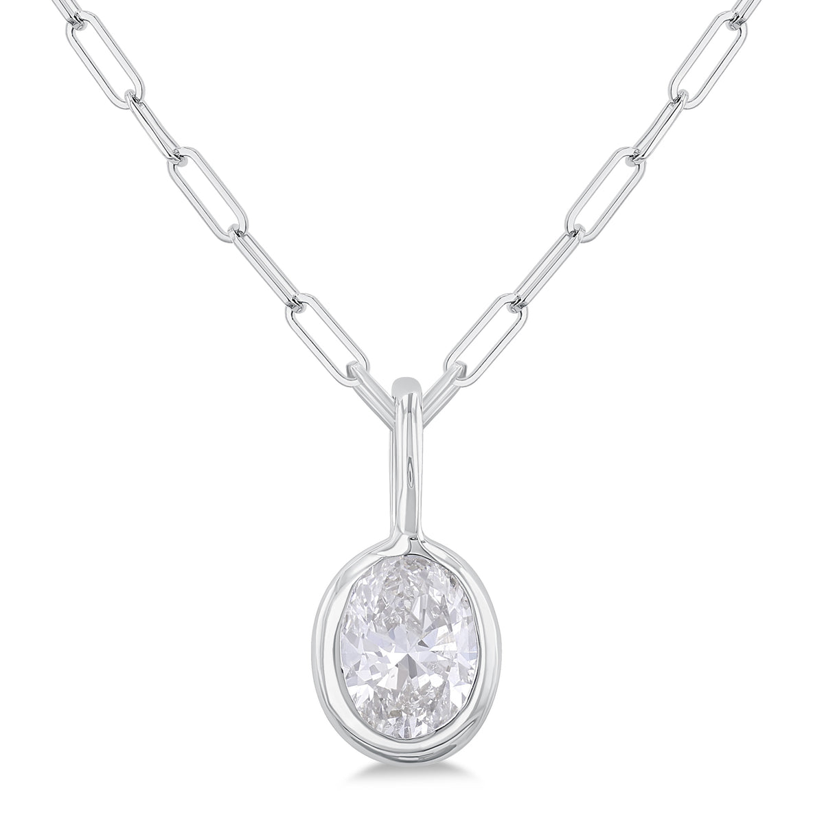 14Kt White Gold Pendant with Bezel Set Oval Diamond