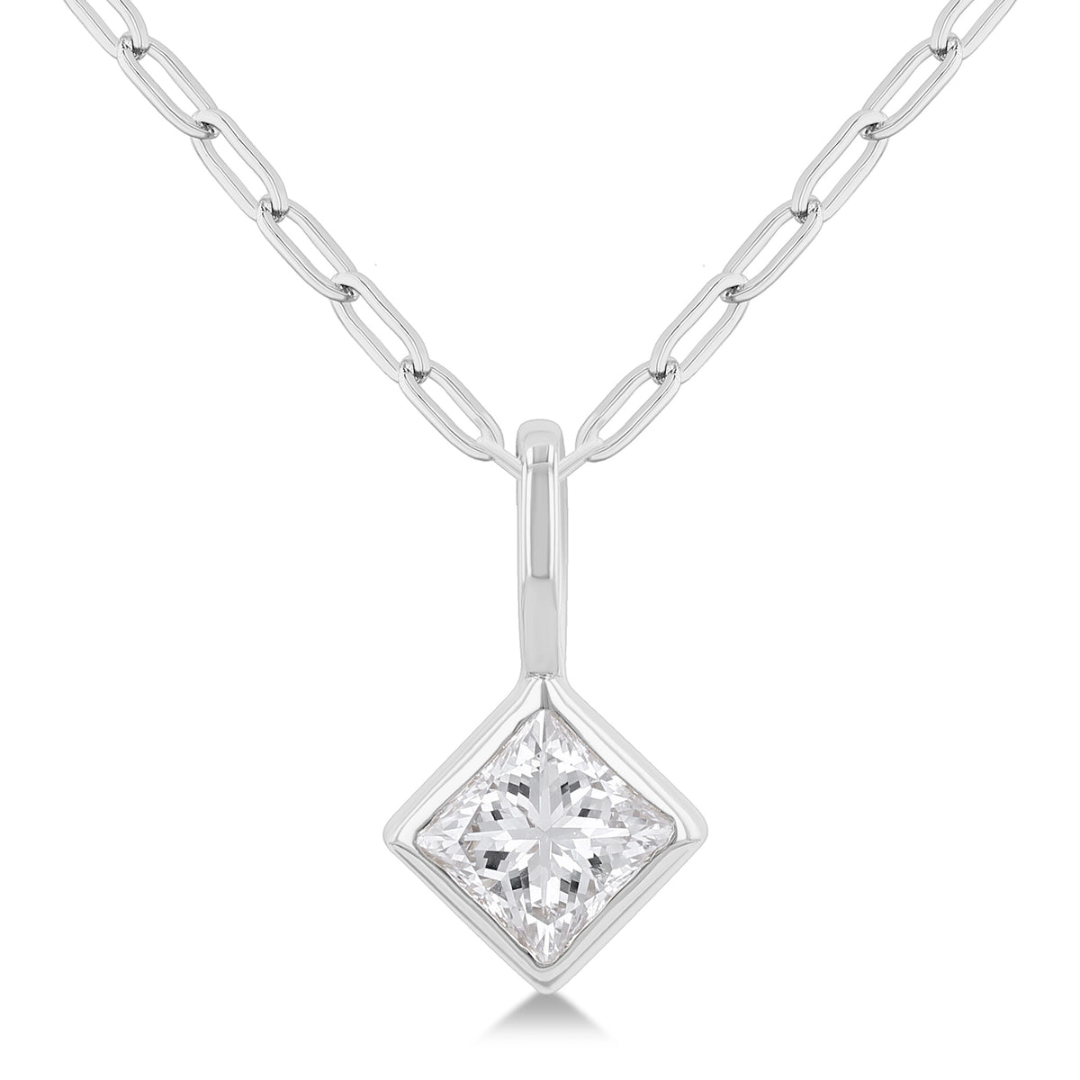 14Kt White Gold Pendant with Princess Cut Diamond