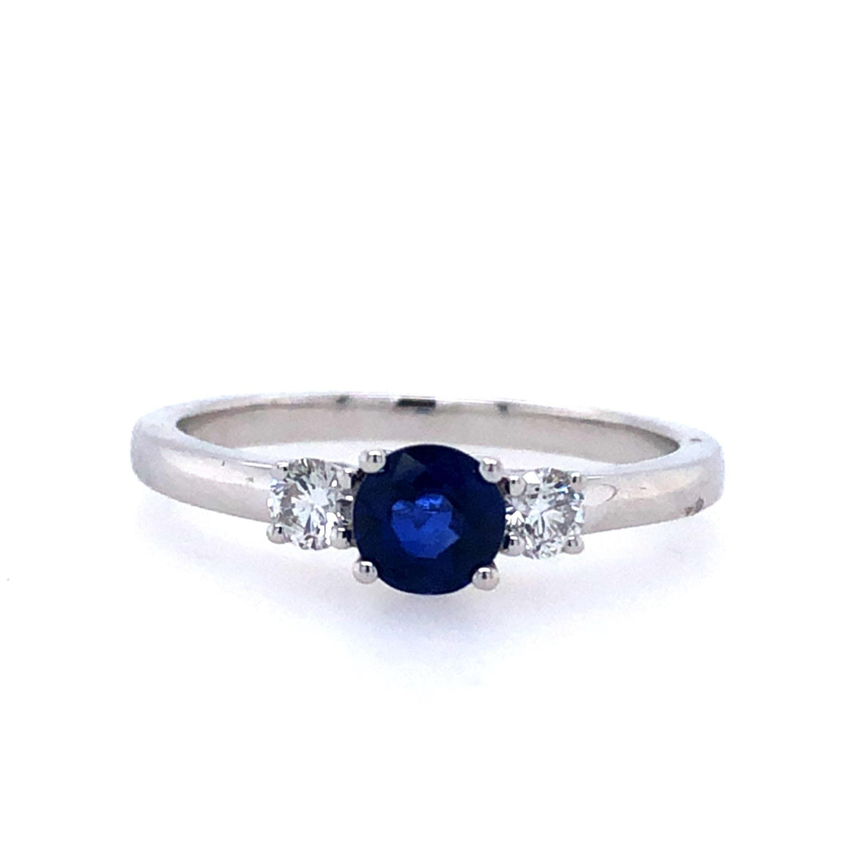14Kt White Gold 3 Stone Gemstone Ring With 0.47ct Sapphire
