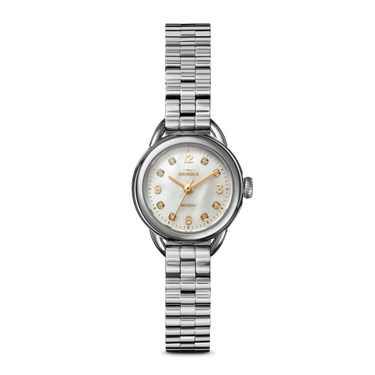 Shinola Runabout Watch with Mother of Pearl & Diamond Dial & Stainless Steel Bracelet