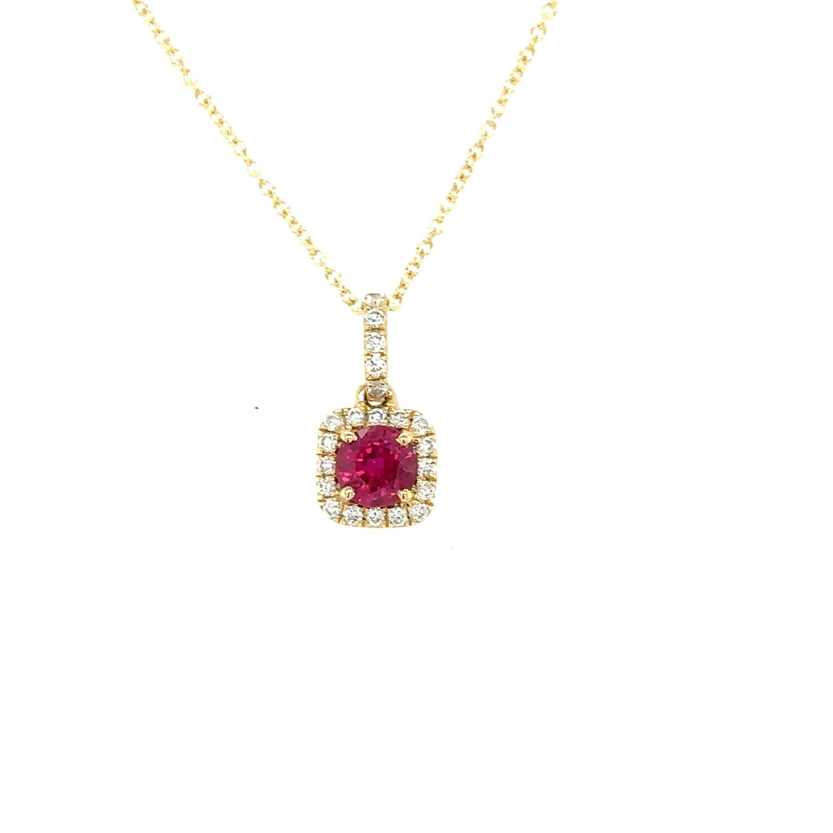 14Kt Yellow Gold Natural Ruby & Diamond Halo Pendant