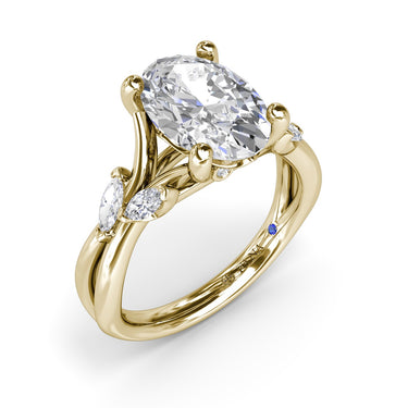 FANA 14Kt Yellow Gold Twist Ring Mounting With 4 Marquise & 2 Round Natural Diamonds Totaling .28cttw (F/G-VS2) - 2ct Center Oval Diamond Sold Separately