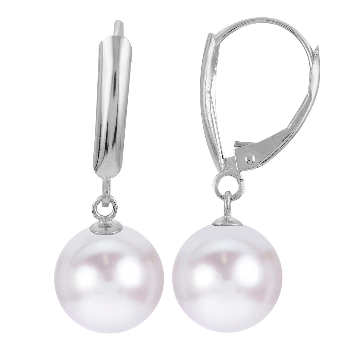 14Kt White Gold Leverback Earrings With 7.5-8mm Akoya Pearls