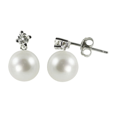 Akoya Cultured Pearl Diamond Drop Stud Earrings