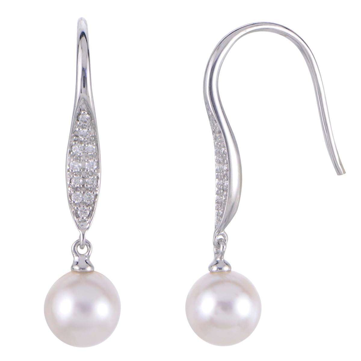 14kt White Gold 6-6.5mm Akoya Cultured Pearl Earrings with .09cttw Natural Diamonds